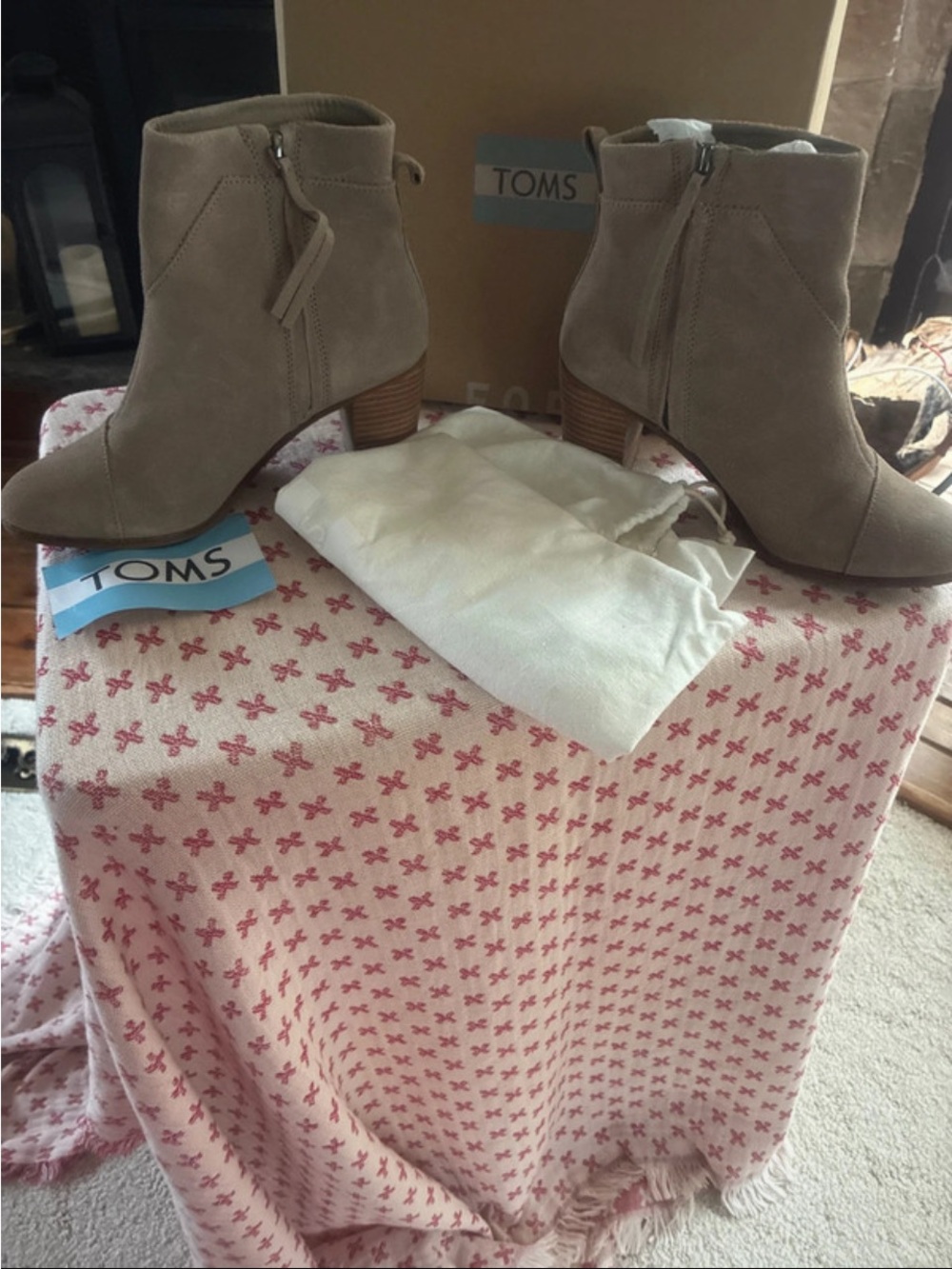 Toms Taupe Suede Ankle Boots with Stacked Heel